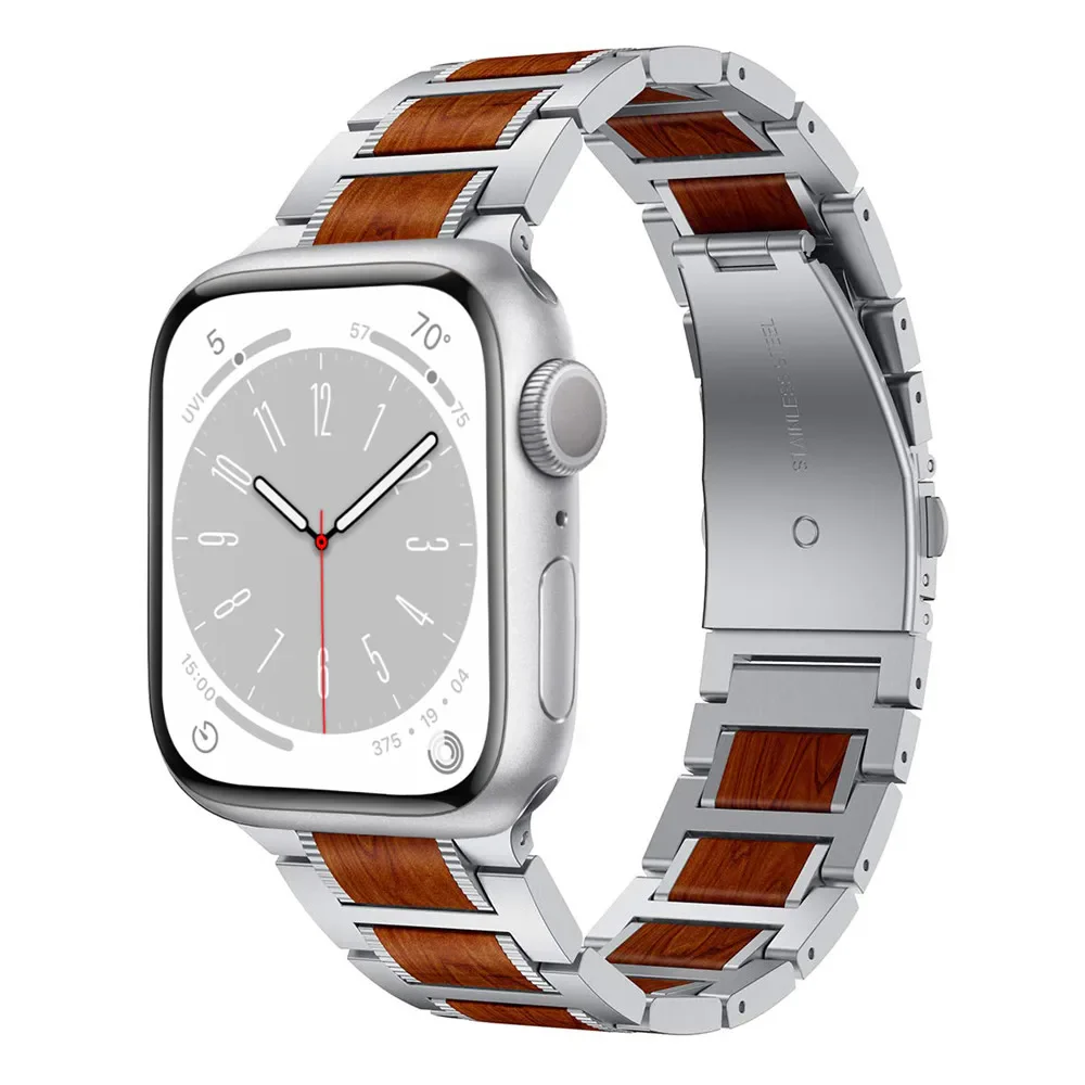 Natural Red Sandalwood & Metal Watch Band - Image 7