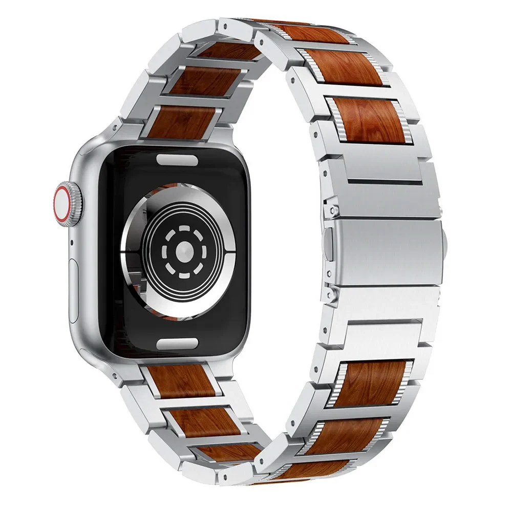Natural Red Sandalwood & Metal Watch Band - Image 9